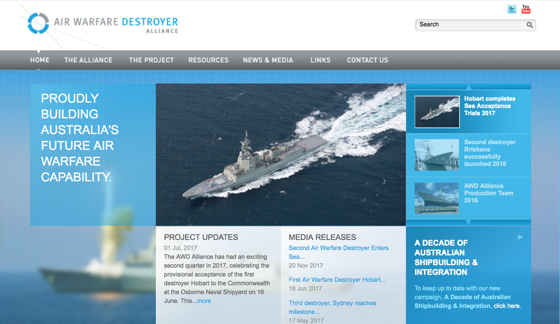 Air Warfare Destroyer Alliance website hits the target